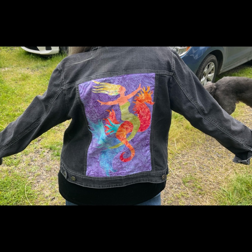 Hand designed Mermaid Jean jacket. Size 18/20W  BACCINI . Boho whimsical